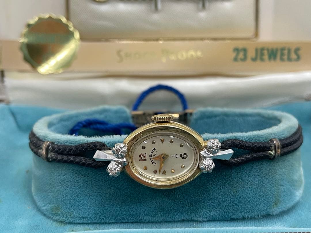 14K製 ダイヤ付き LADY ELGIN アンティーク 手巻き時計 可動