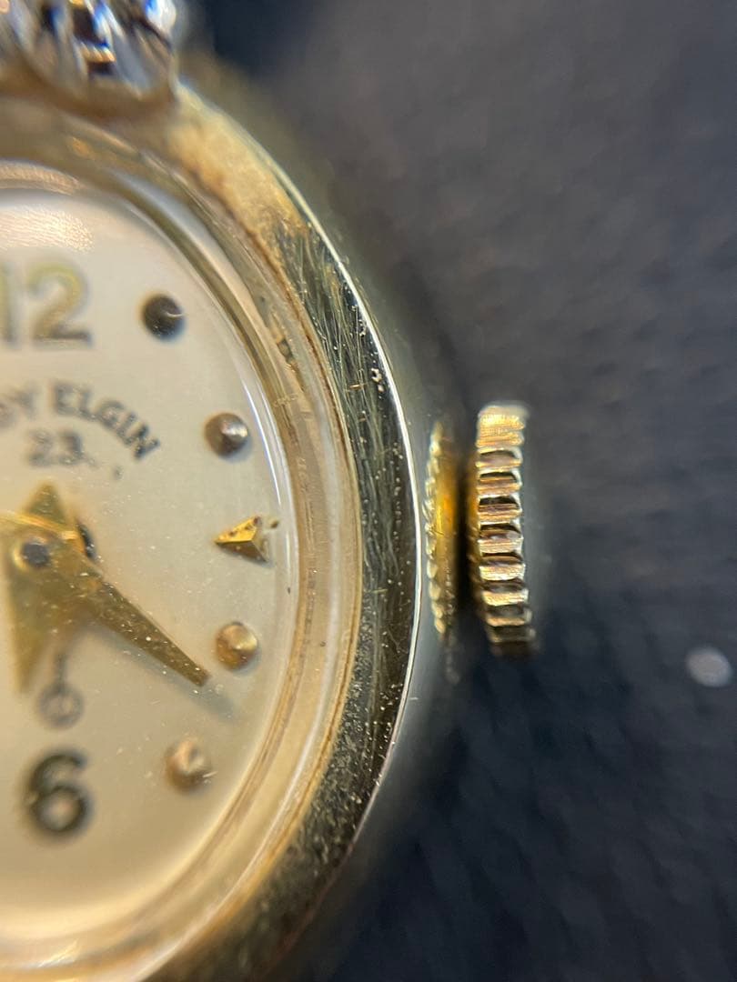 14K製 ダイヤ付き LADY ELGIN アンティーク 手巻き時計 可動