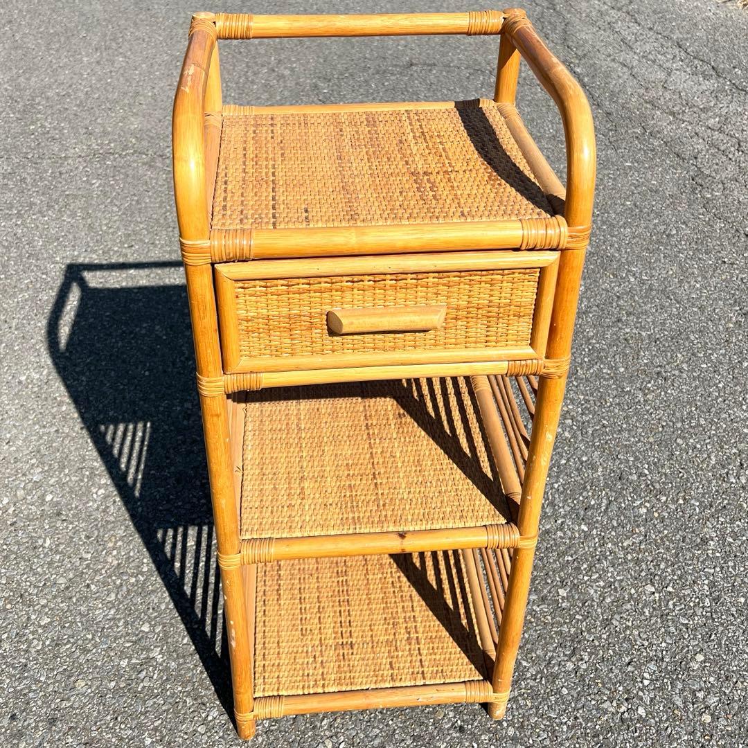 【即購入OK】飾り棚 籐 ラタン製 3段シェルフ 引き出し付き