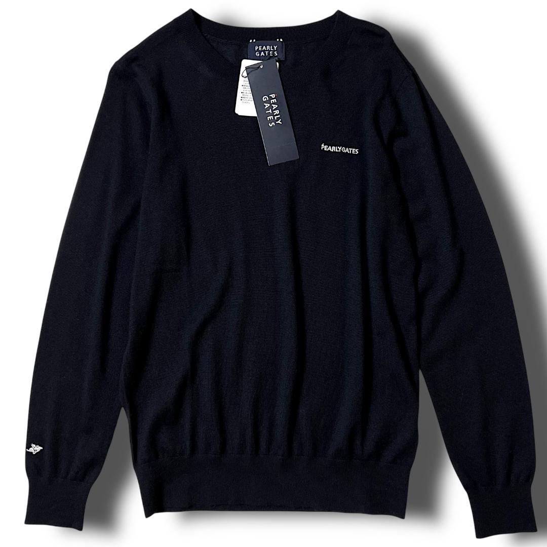 新品 0 パーリーゲイツ 定価41,800円 カシミヤクルーネックニット 紺