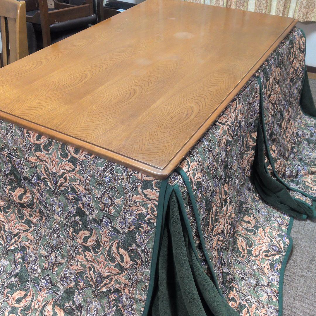 値下げ木製ダイニングテーブル こたつテーブル キルティングカバー付　4人