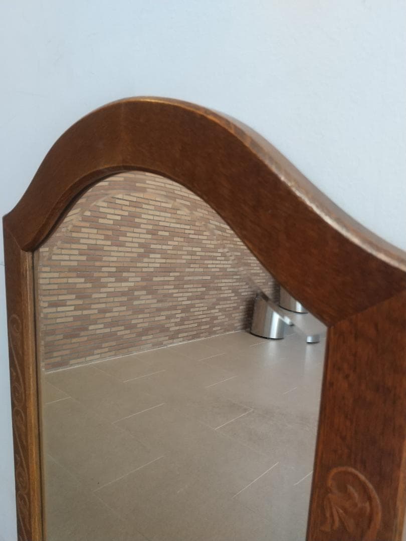 ■美品■アンティーク風 オーク材 無垢ミラー 鏡
