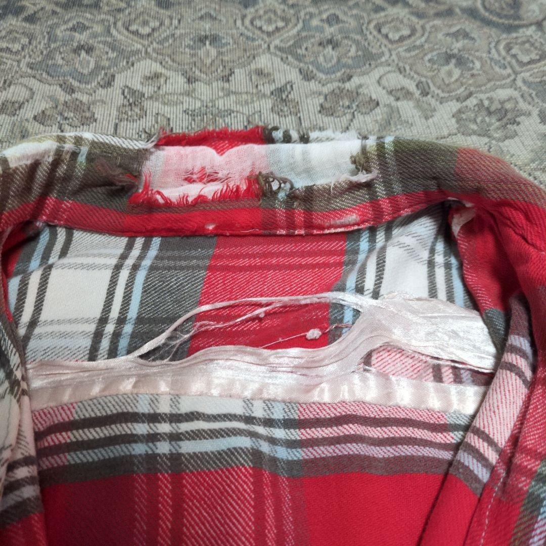 50s ネルシャツ 開襟 ボックス ボロ リペア 高配色 襤褸 ヴィンテージ