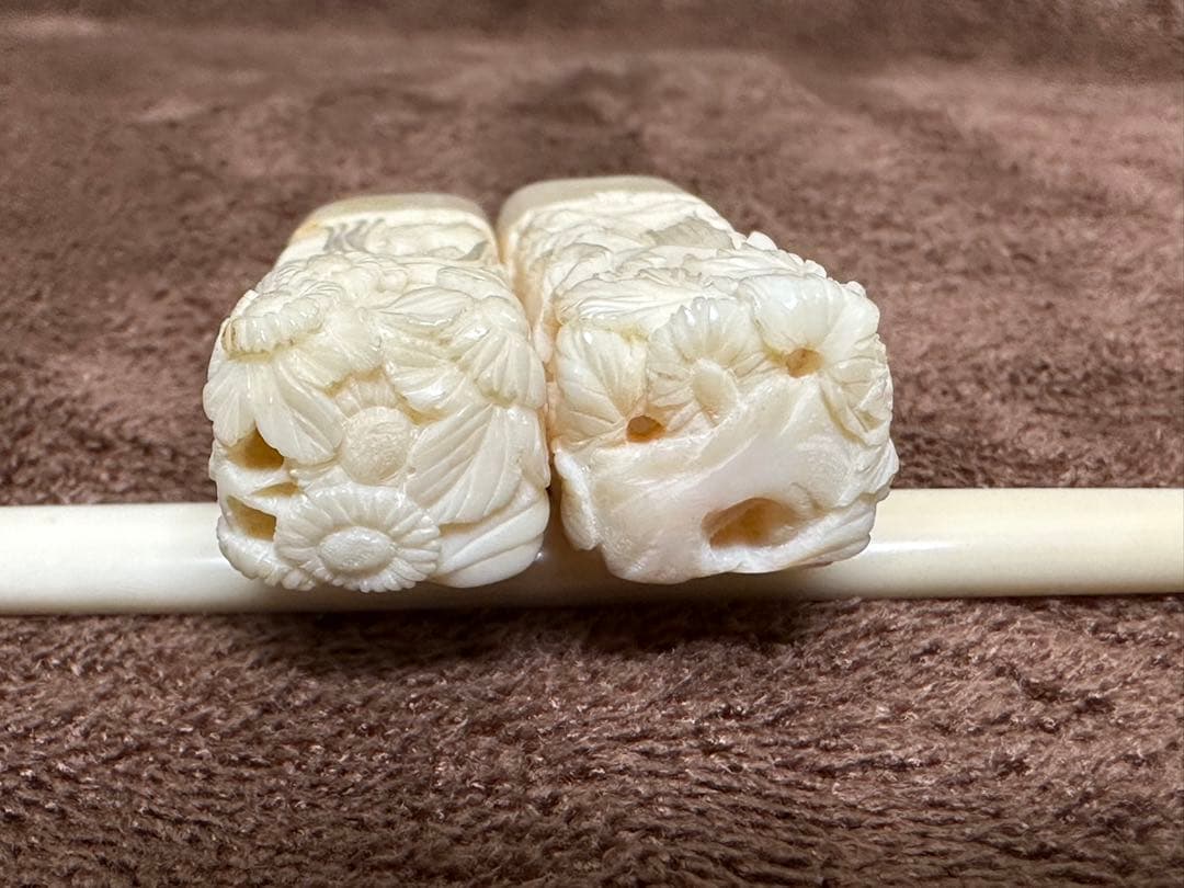 和装小物　アンティーク　鯨の歯　天然素材　細密彫刻　簪 かんざし 昭和レトロ