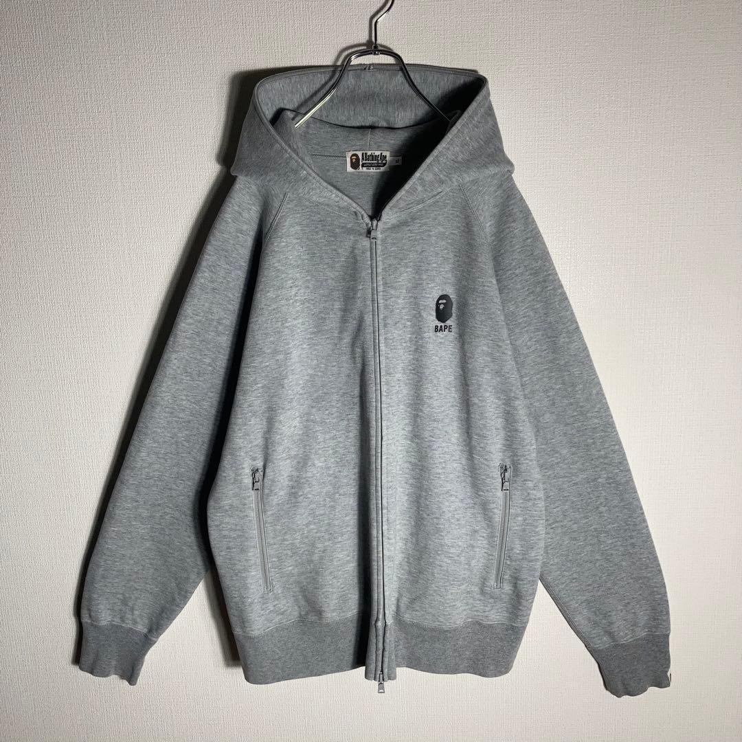 【美品】A Bathing Ape フルジップパーカー ロゴ グレー XL.