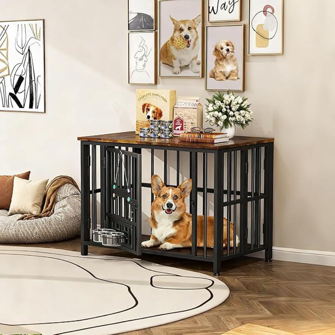 犬 ケージ 折りたたみ 屋根付き 持ち運び ドア付き 木製 インテリア調