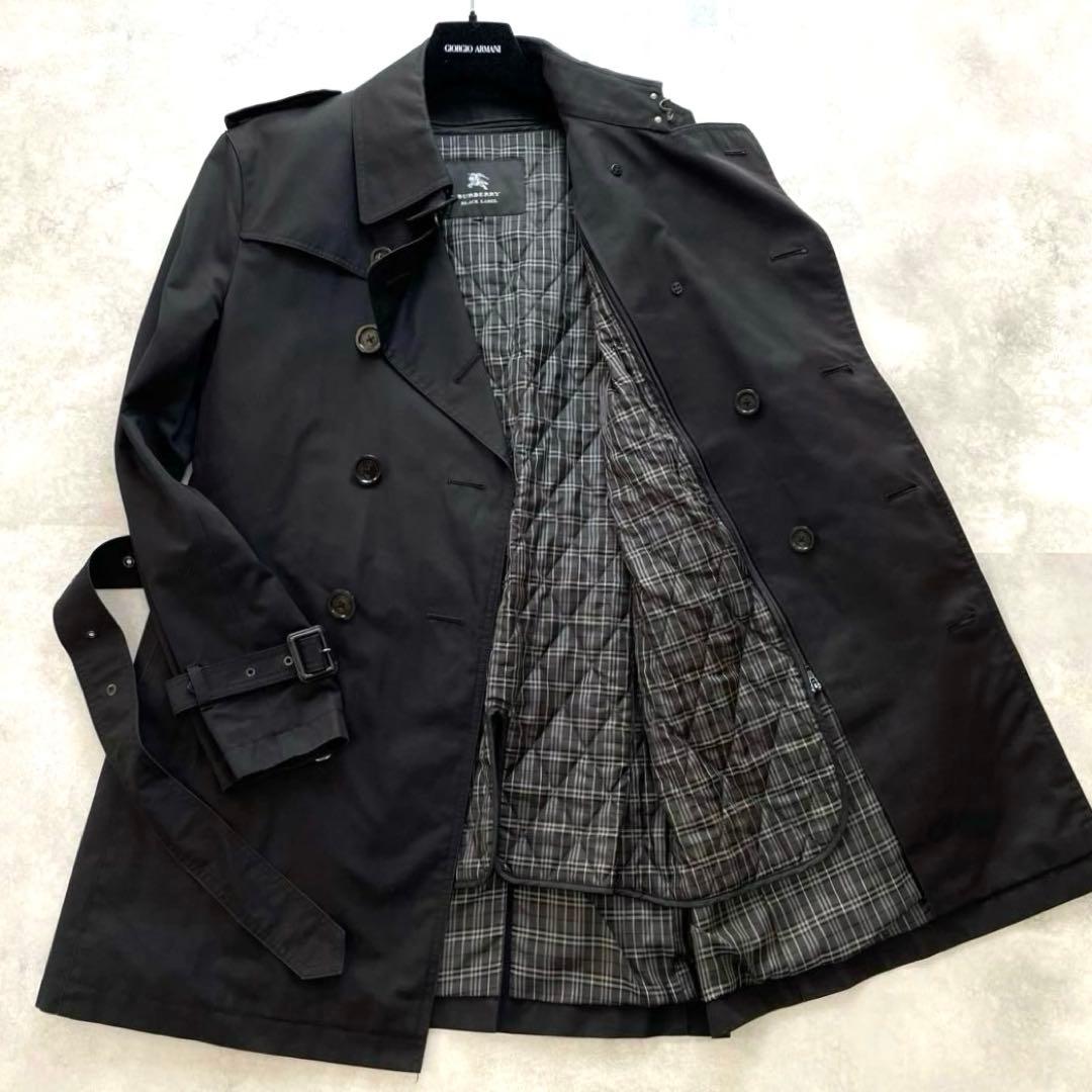 バーバリーブラックレーベル トレンチコート ライナー付 ベルト 黒 L 2way