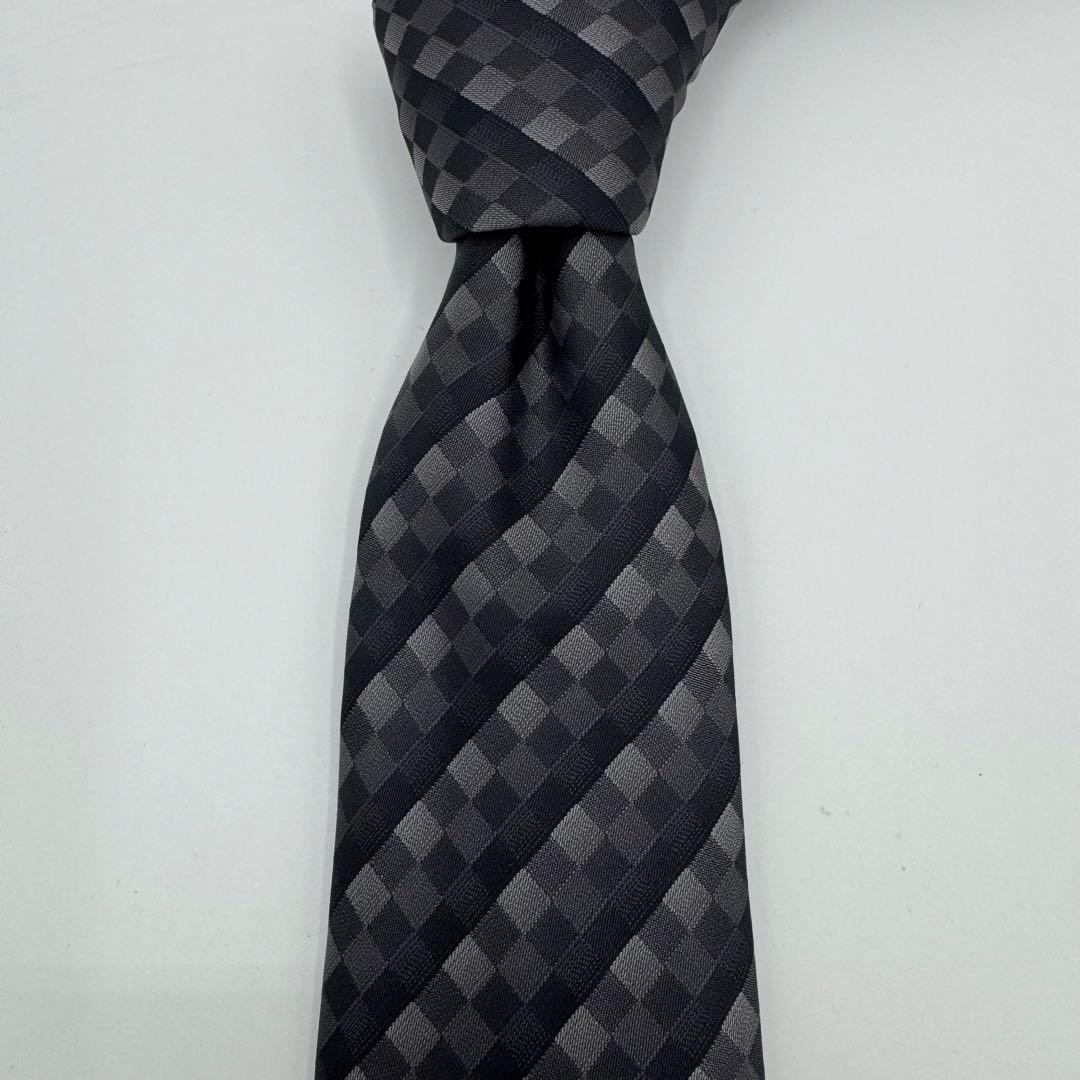 極美品◎ルイヴィトン　ネクタイ　ダミエ　クラヴァット　ストライプ　ジャガード　黒