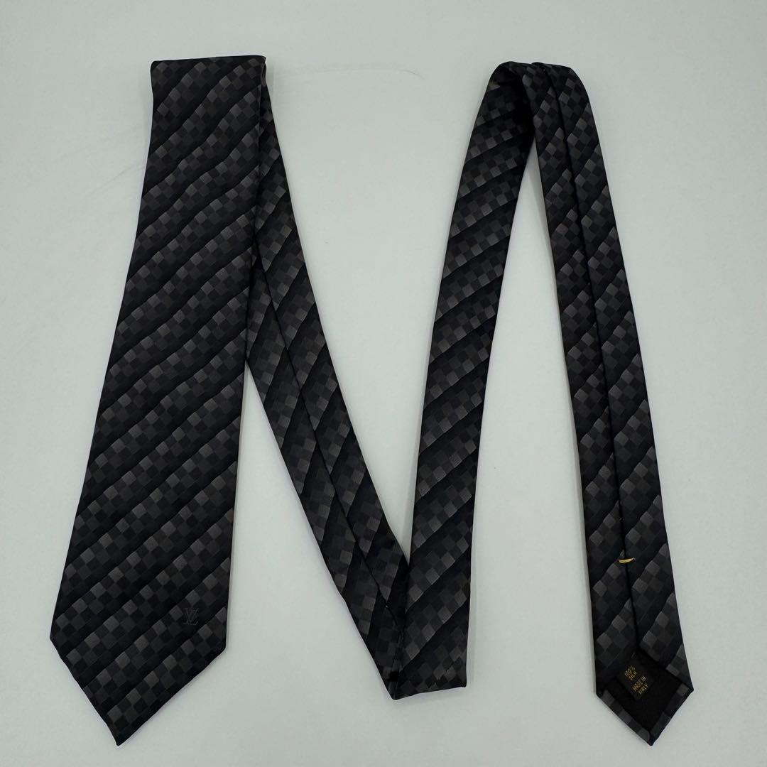 極美品◎ルイヴィトン　ネクタイ　ダミエ　クラヴァット　ストライプ　ジャガード　黒