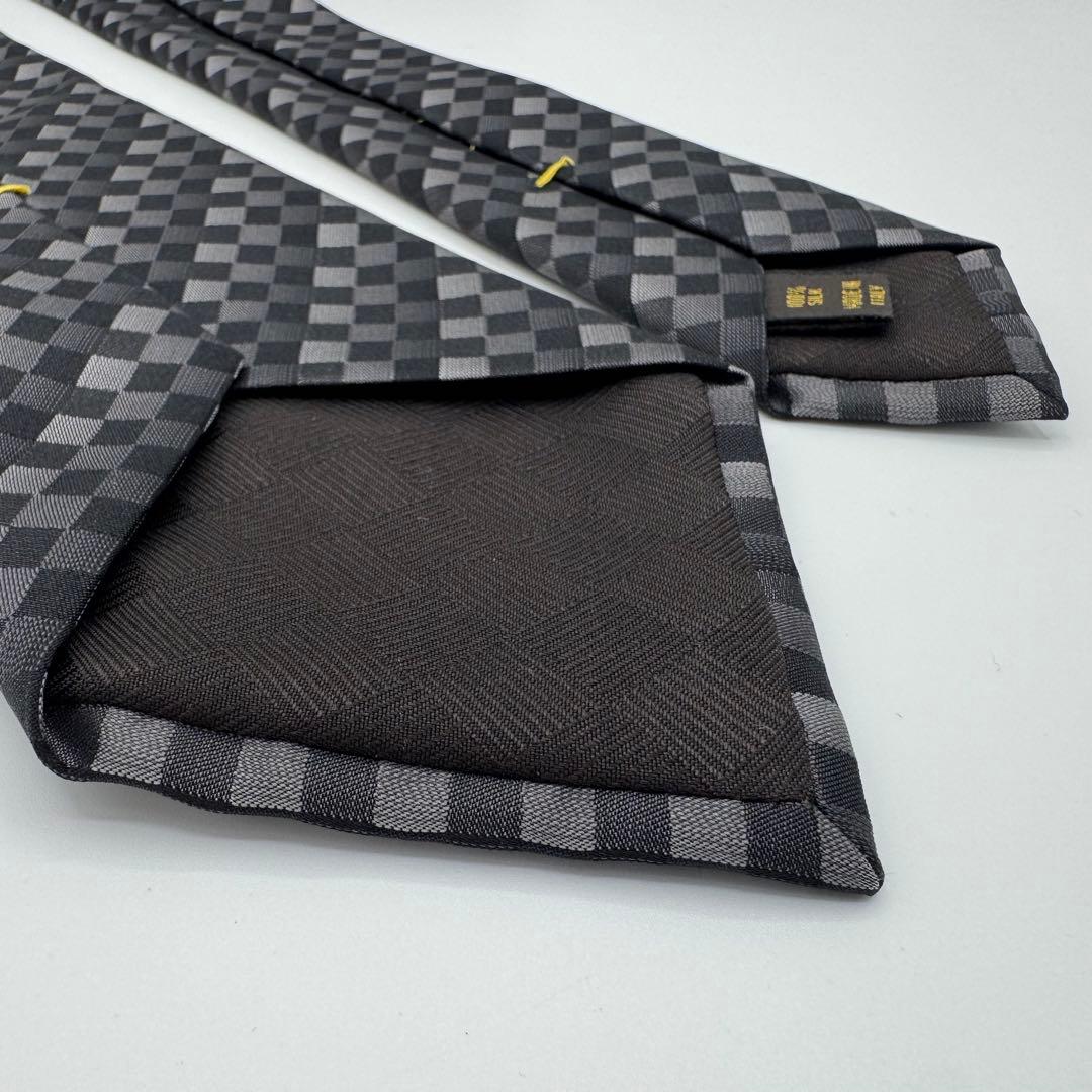 極美品◎ルイヴィトン　ネクタイ　ダミエ　クラヴァット　ストライプ　ジャガード　黒