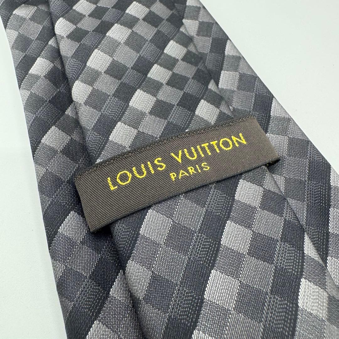 極美品◎ルイヴィトン　ネクタイ　ダミエ　クラヴァット　ストライプ　ジャガード　黒