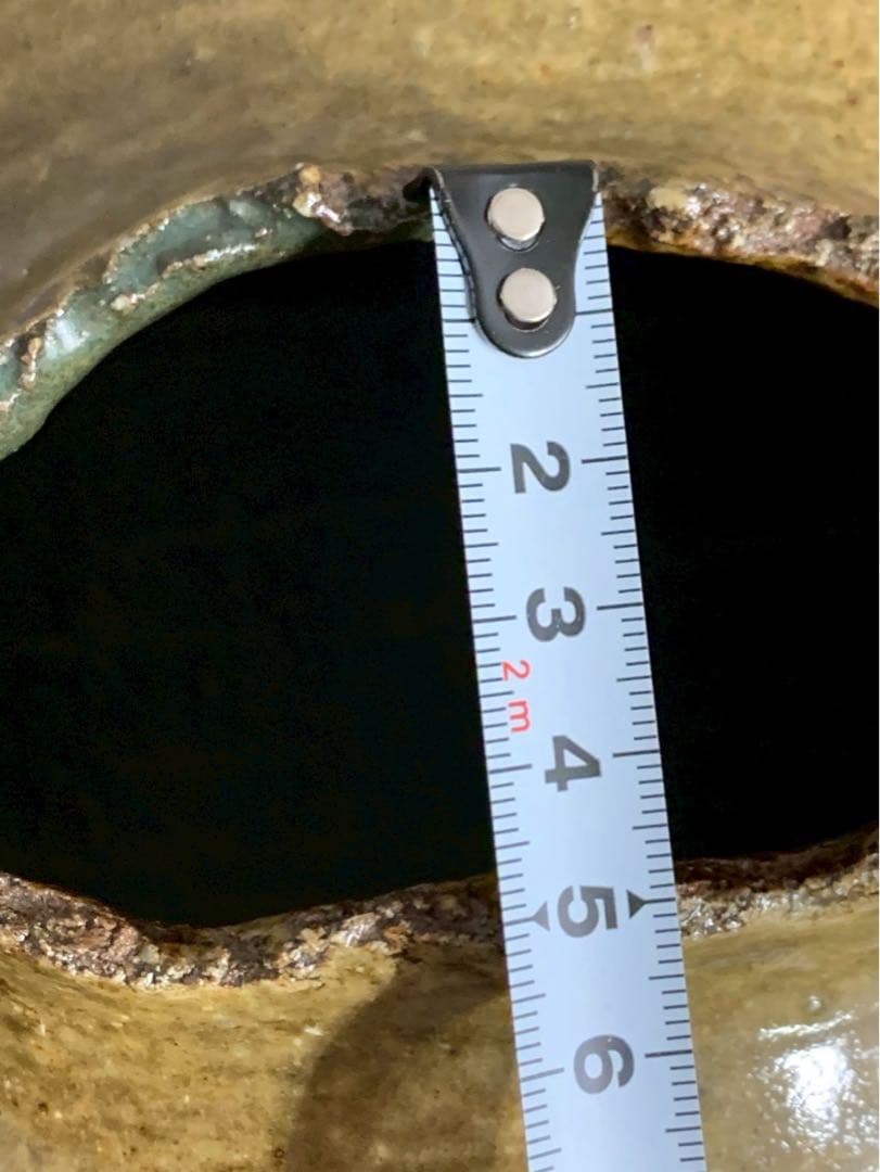 信楽焼 創作花器 富士山型 三角形陶器花器 木製台座付き