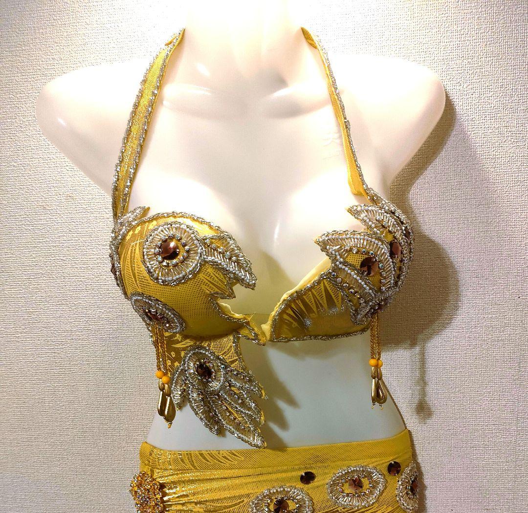 【新品】エジプト製黄色ビーズ刺繍ベリーダンスオリエンタル