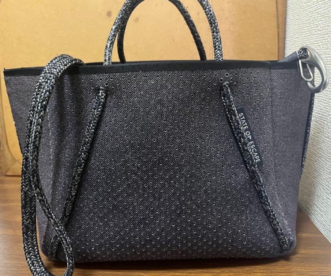 【美品】STATE OF ESCAPE トートバッグ グレー ブラックデニム