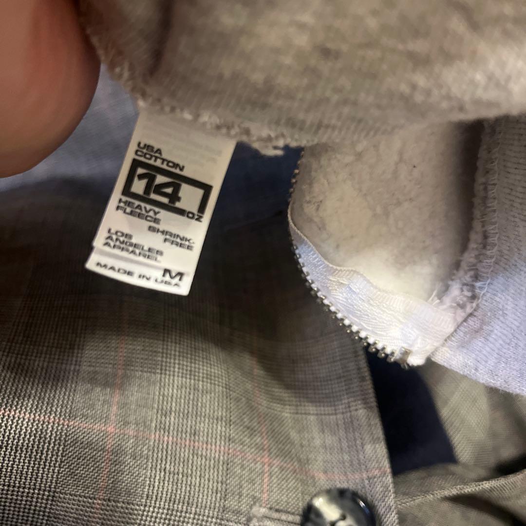 ロサンゼルスアパレル ジップパーカー　M グレー ダブルフェイス