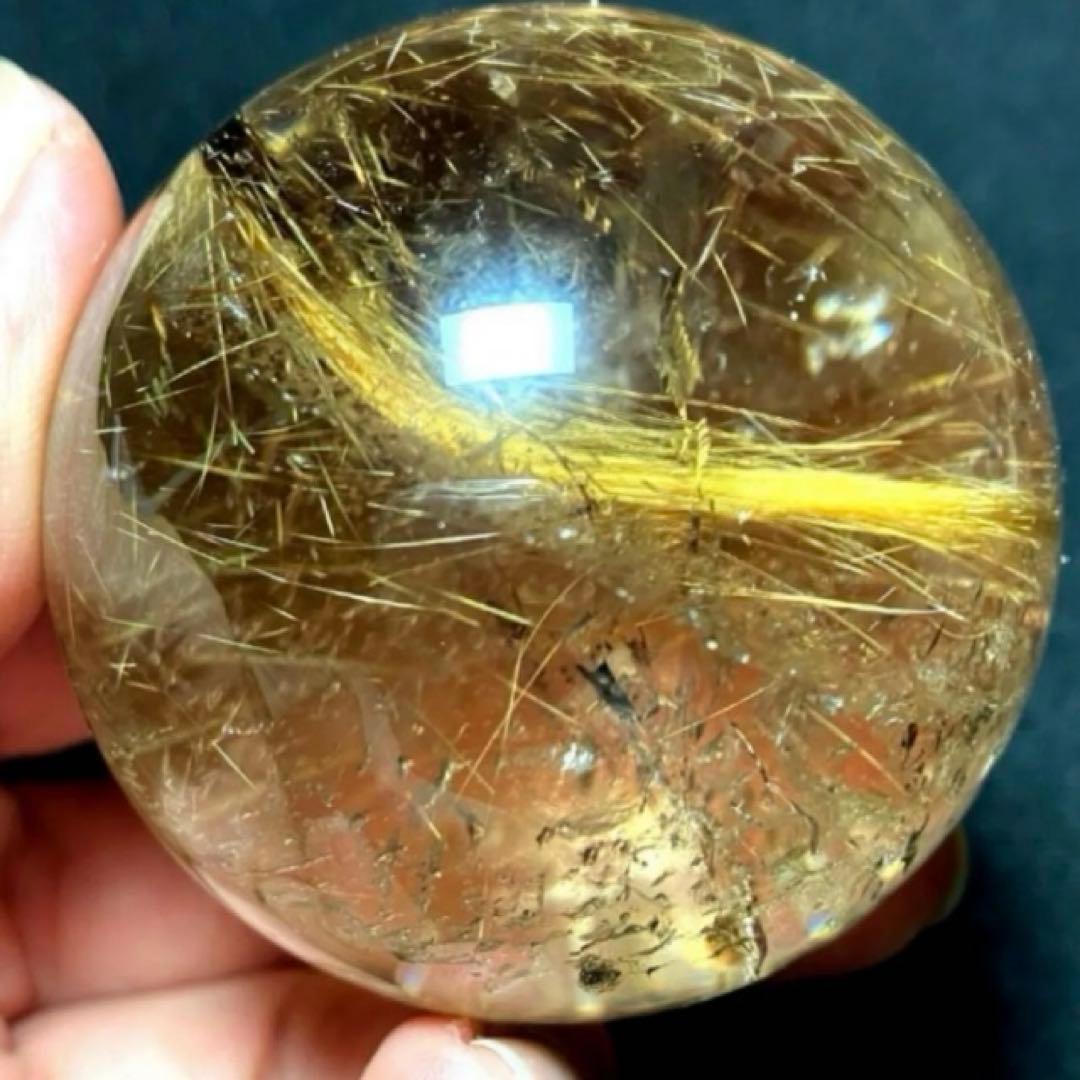 53mm ゴールドルチルクォーツ　丸玉　スフィア　金針水晶