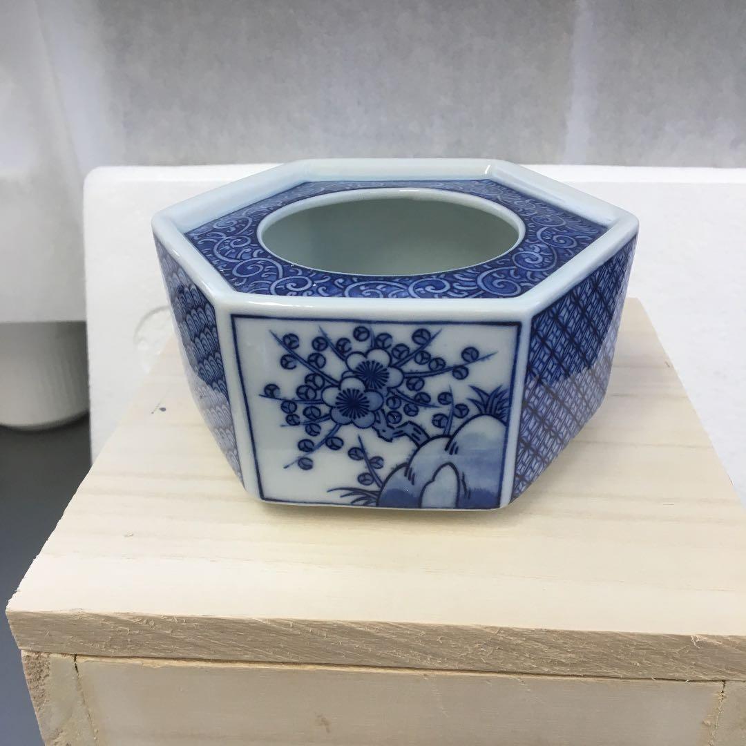 骨董品 青絵 六角灰皿 陶楽 造 Ｎ888Ｈ