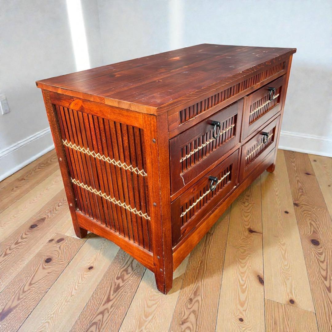 アジアン家具 バンブー ローチェスト 和モダン格子収納 ローボード テレビ台