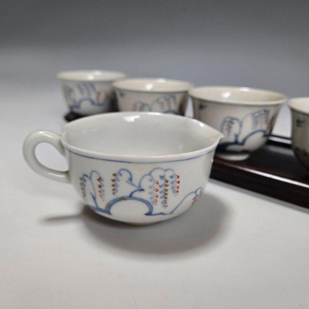 24-1268 古砥部焼煎茶碗と唐木一文字盆