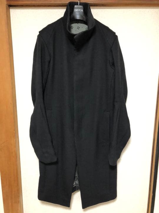 限定3着生産 Devoa ダブルフェイスロングコート(黒) サイズ1 裏地千鳥柄