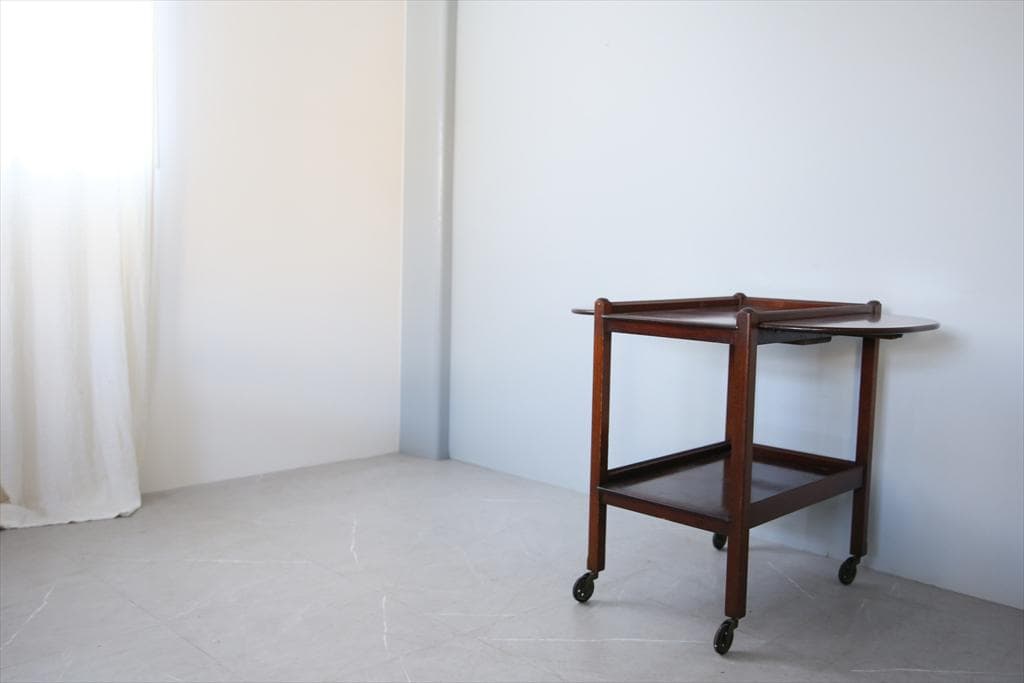 英国アンティーク木製ドロップリーフトロリーテーブル/ワゴン/収納式机(92-44