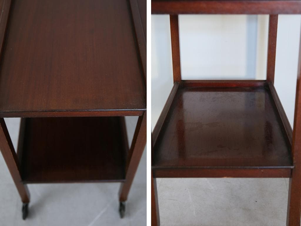 英国アンティーク木製ドロップリーフトロリーテーブル/ワゴン/収納式机(92-44