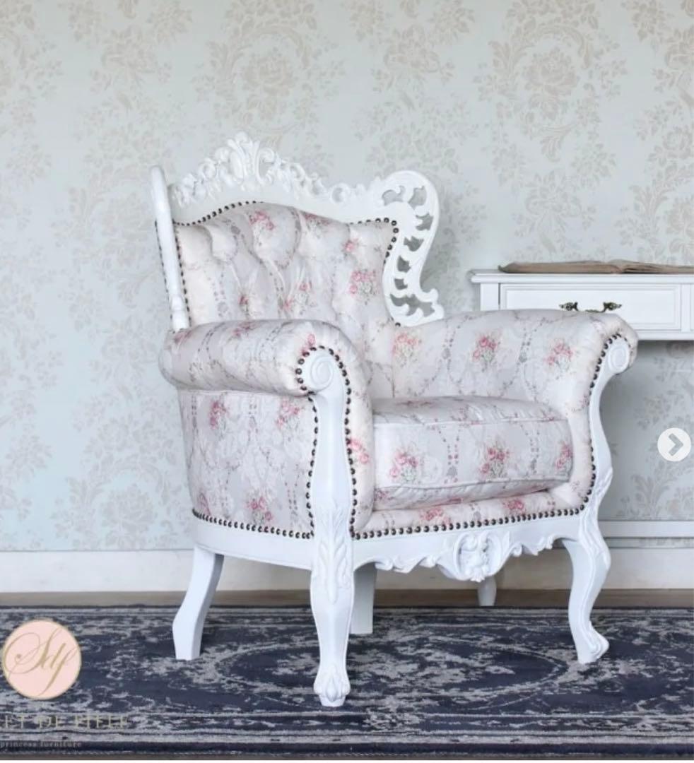 【美品】スクレドゥフィーユ・姫系・ロココ調・アンティーク・猫脚・1人掛けソファ