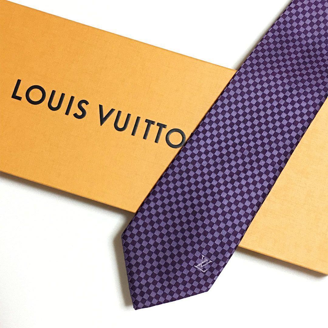 未使用級 ルイヴィトン Louis Vuitton ネクタイ パープル ダミエ
