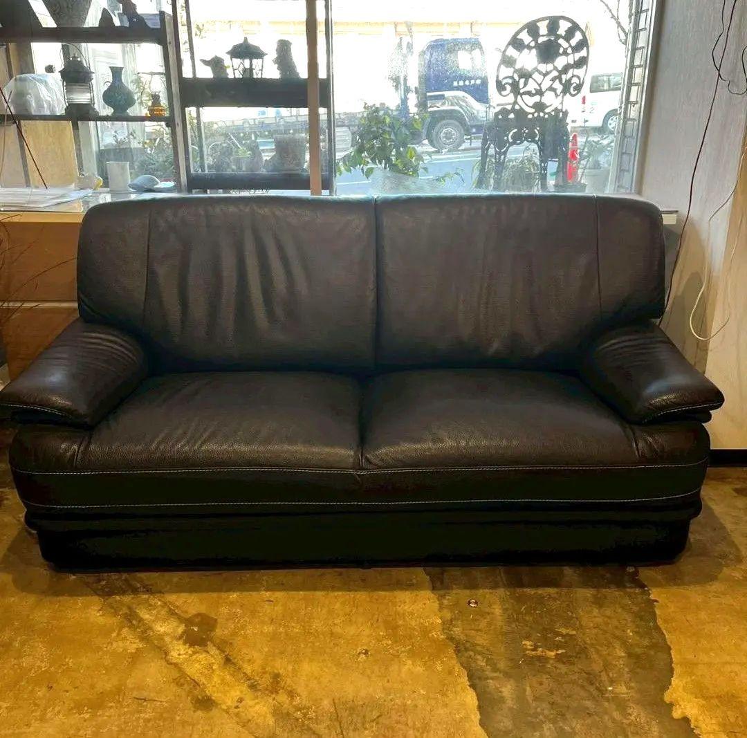 FALIO JAPAN ネイビー レザー 二人掛け ワイドソファー ソファ