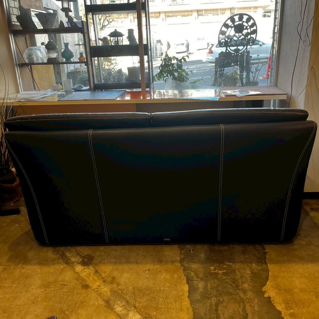 FALIO JAPAN ネイビー レザー 二人掛け ワイドソファー ソファ