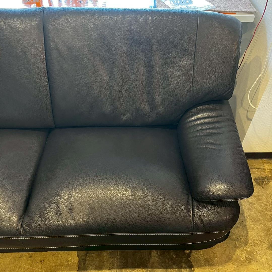 FALIO JAPAN ネイビー レザー 二人掛け ワイドソファー ソファ