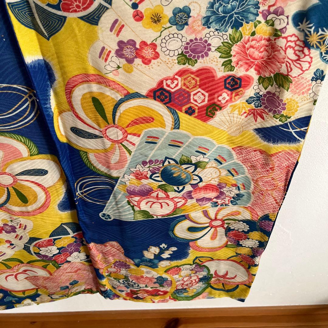 アンティーク　大正ロマン　レア　ターコイズブルーの着物