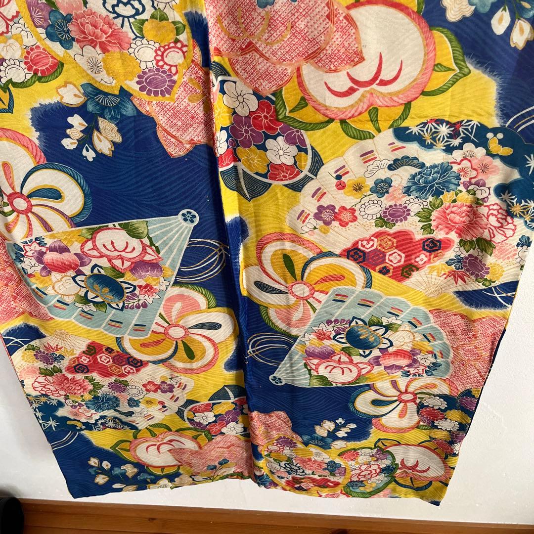 アンティーク　大正ロマン　レア　ターコイズブルーの着物