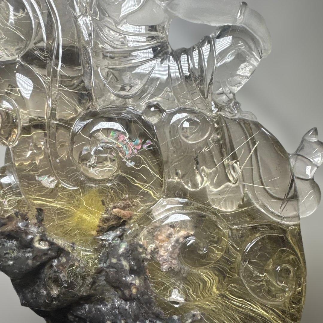 【極上品】ゴールドルチル 観音彫刻 台座付 1117g