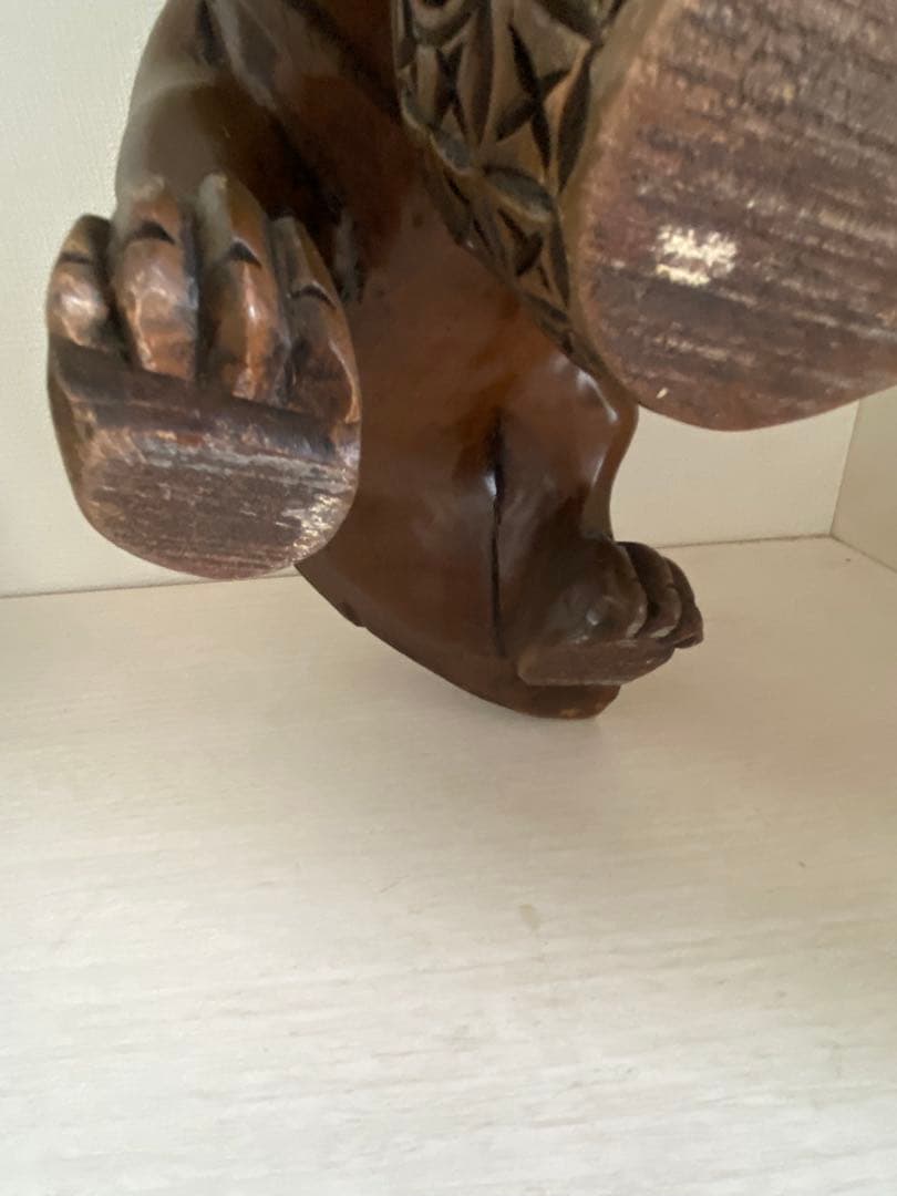 中国木彫りアンティーク 玉乗り獅子　2体