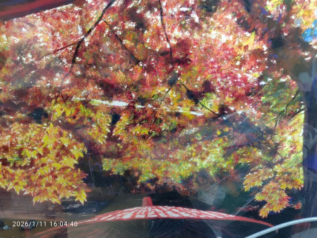 大きな絵画F50号、秋の風景、水彩＋パステル画