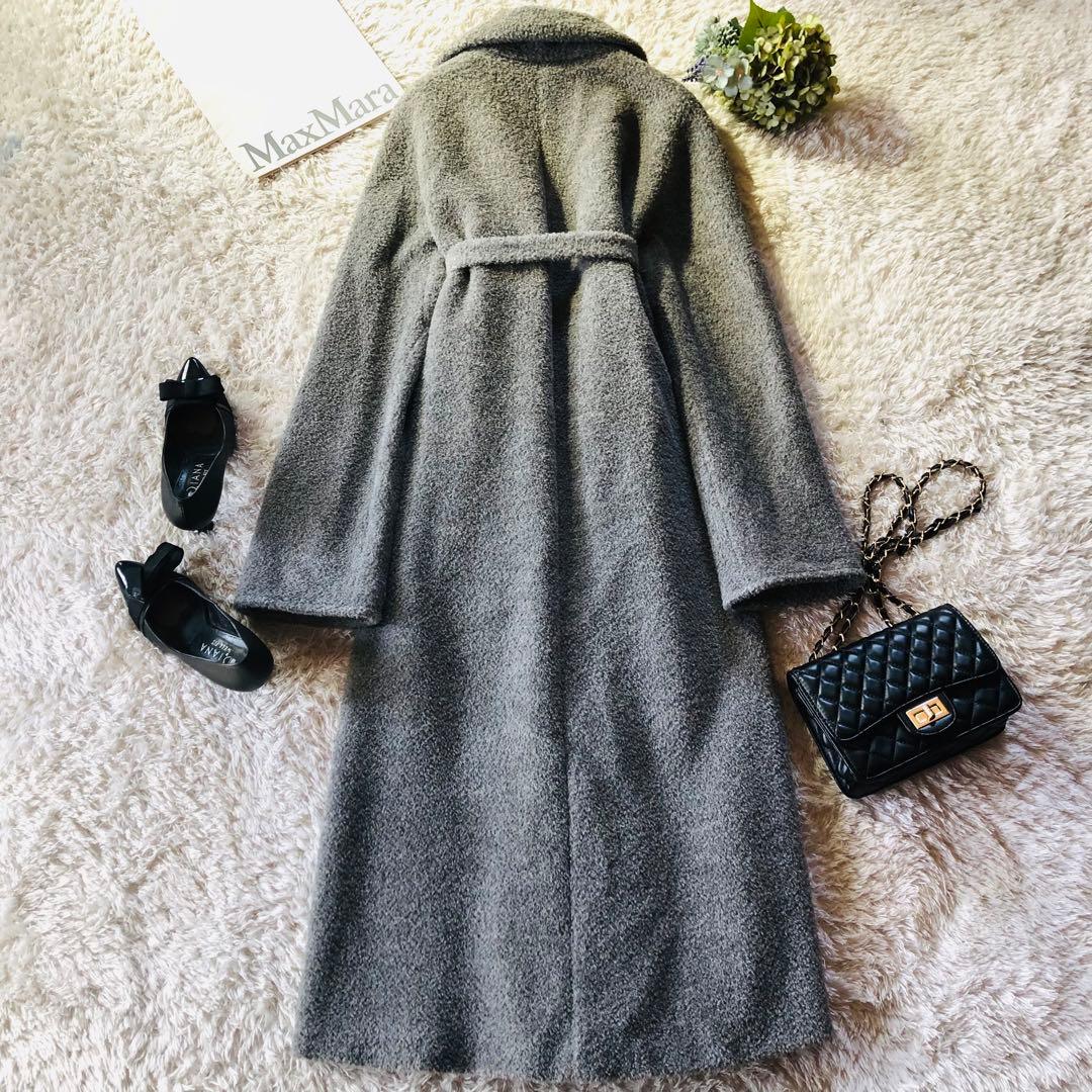 美品✨マックスマーラ ベルテッドコート マキシ丈 アルパカ 女優襟 グレー 40