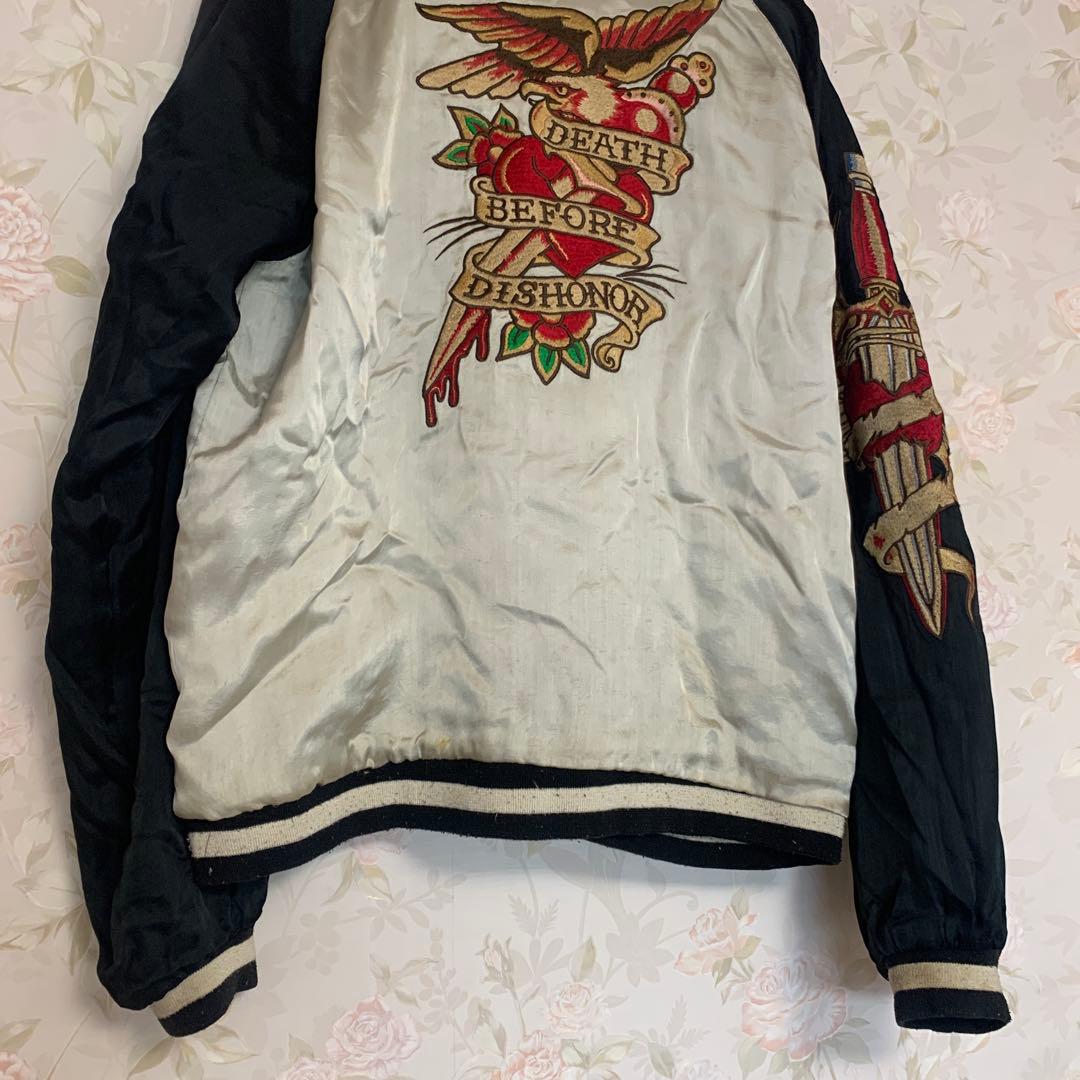 『希少』A &G黒いベルベットスカジャン ドラゴン刺繍リバーシブル