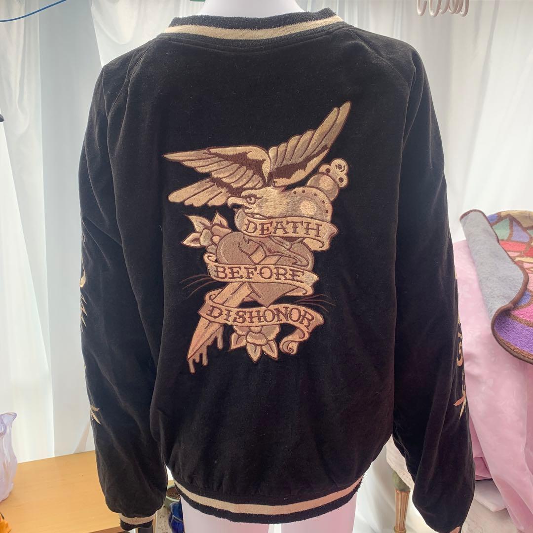 『希少』A &G黒いベルベットスカジャン ドラゴン刺繍リバーシブル