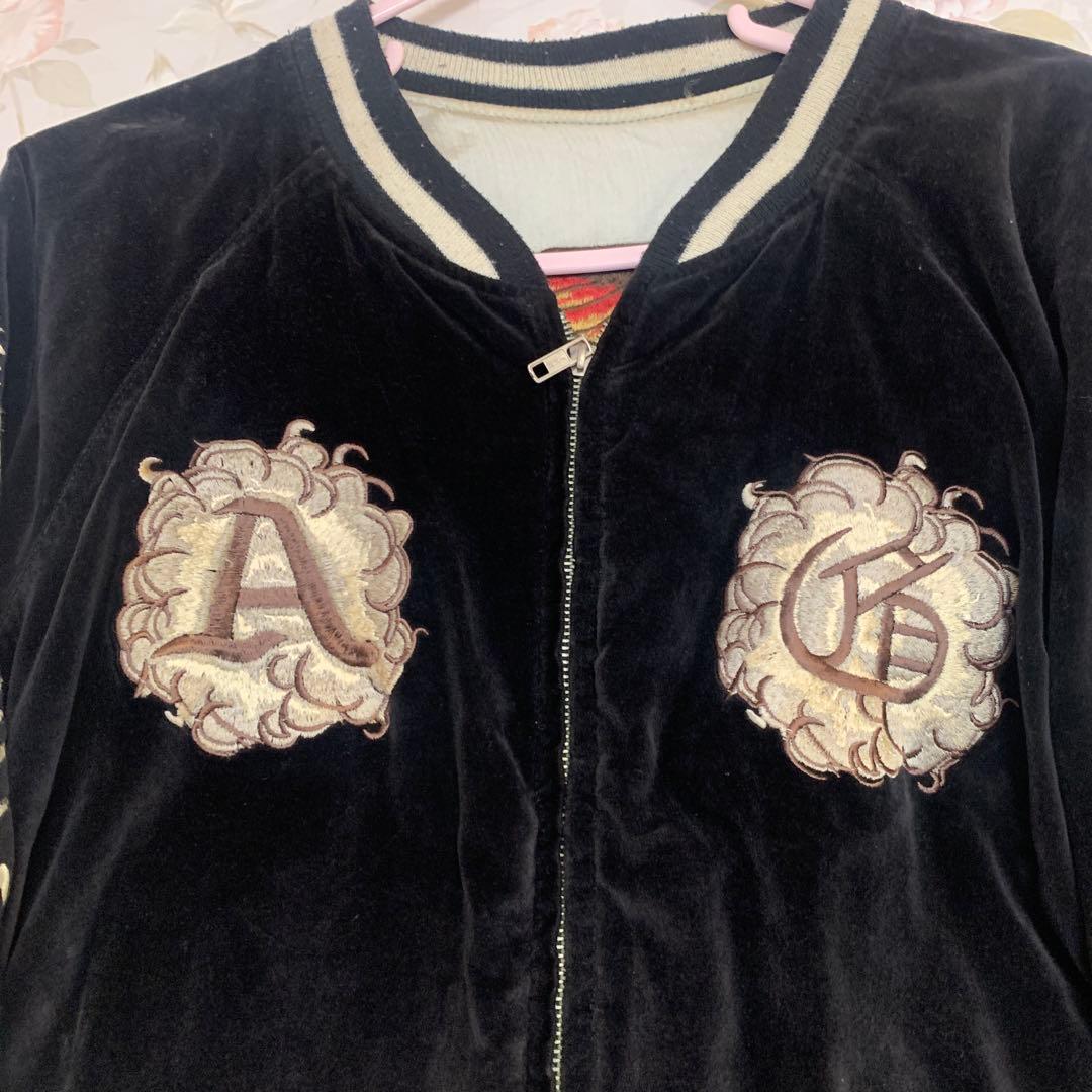 『希少』A &G黒いベルベットスカジャン ドラゴン刺繍リバーシブル