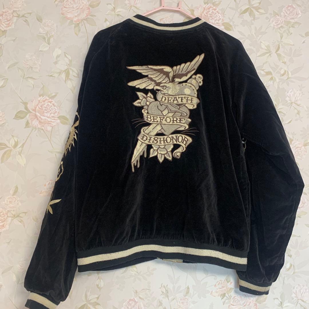 『希少』A &G黒いベルベットスカジャン ドラゴン刺繍リバーシブル