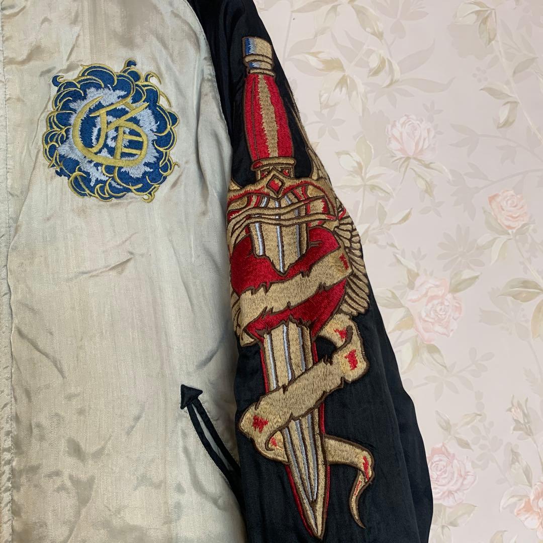 『希少』A &G黒いベルベットスカジャン ドラゴン刺繍リバーシブル