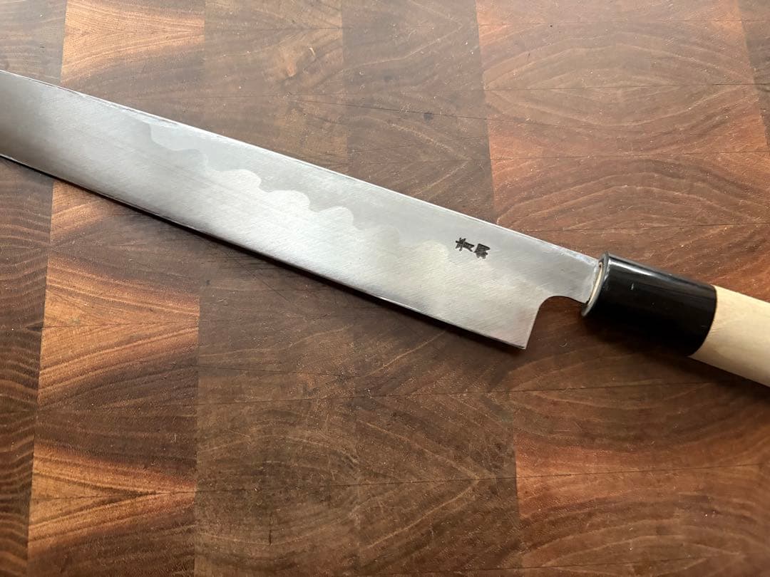 堺打刃物　源直次　青鋼　柳刃　尺　300mm 包丁　刺身　和包丁　霞　紋鍛錬