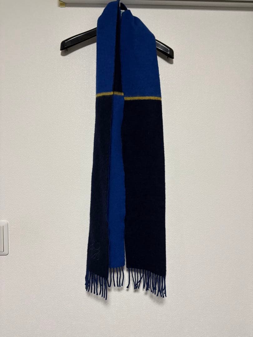 【LOEWE】ウールマフラー ネイビー×ブルー×イエロー