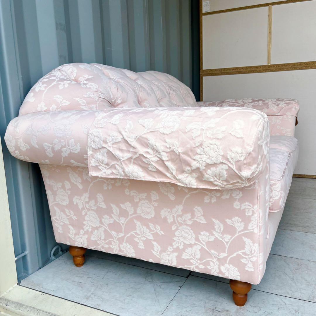 取付無料！ジェニファーテイラー 姫系パステルピンクロココ調花柄2人掛けソファ✨