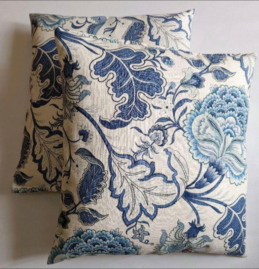 座布団カバーリネン混【インディゴ】3枚 ハンドメイド