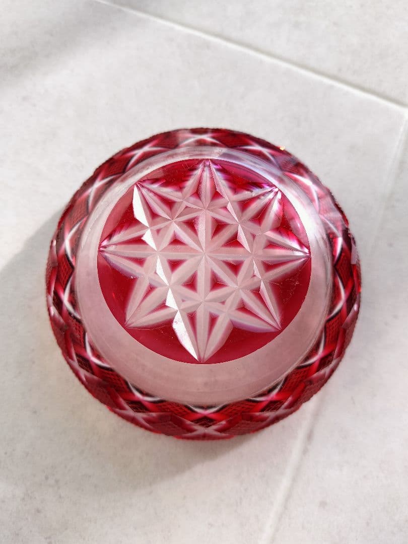 島津薩摩切子 小皿 cut50 赤｜伝統工芸 ガラス皿