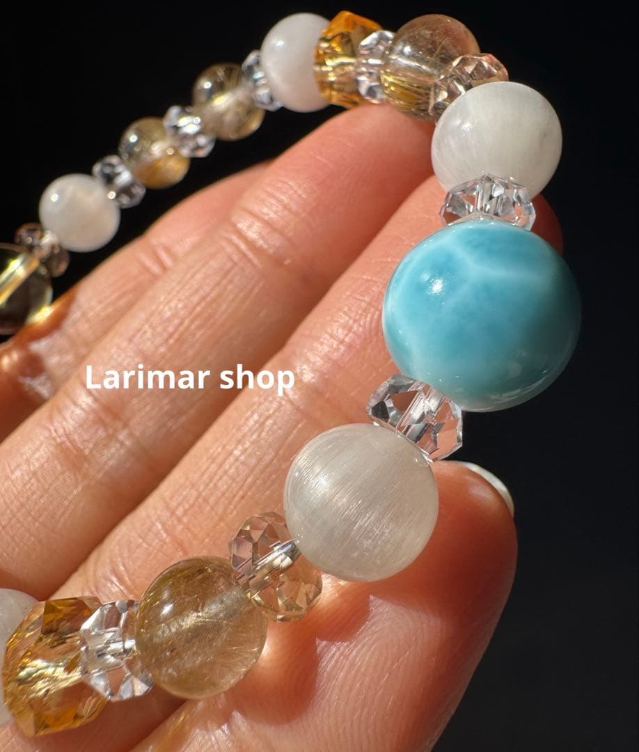 ラリマーとルチルクォーツブレスレット　デザインブレスレット