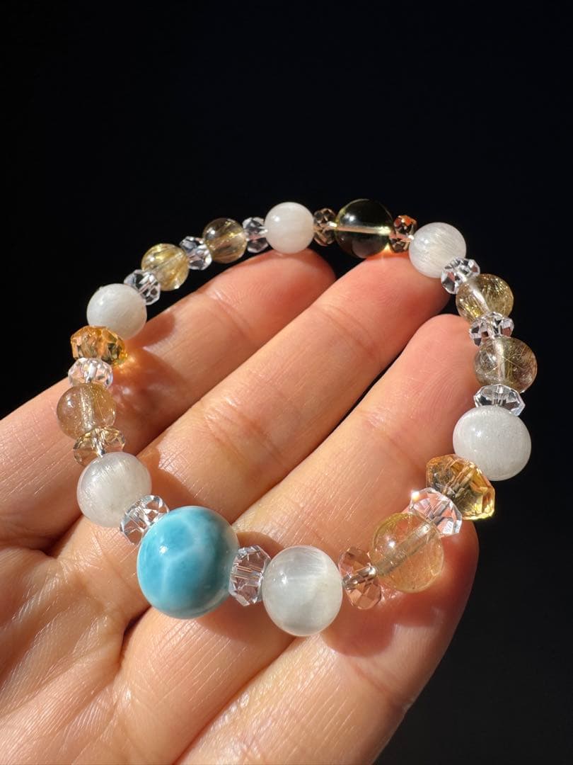 ラリマーとルチルクォーツブレスレット　デザインブレスレット