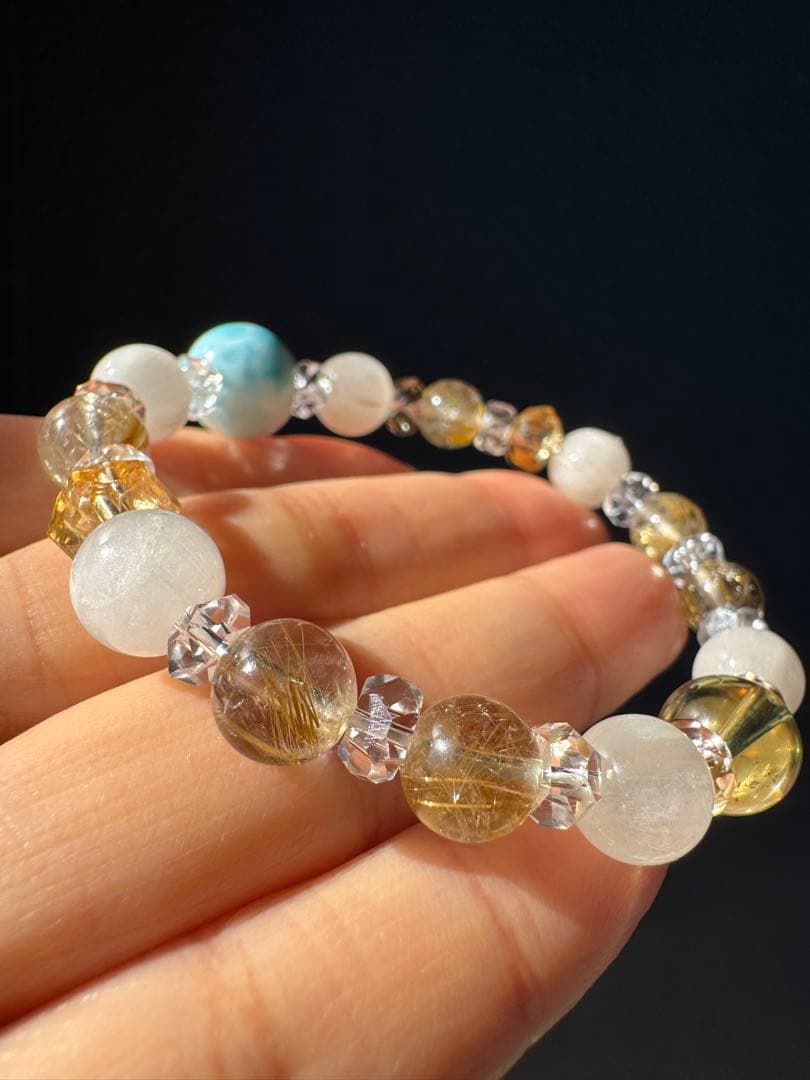 ラリマーとルチルクォーツブレスレット　デザインブレスレット